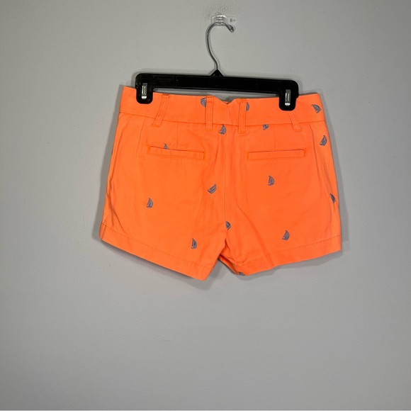 J Crew Factory Shorts Womens 00 Orange Sail Boats Chino Pockets Outdoors Casual - Picture 2 of 9